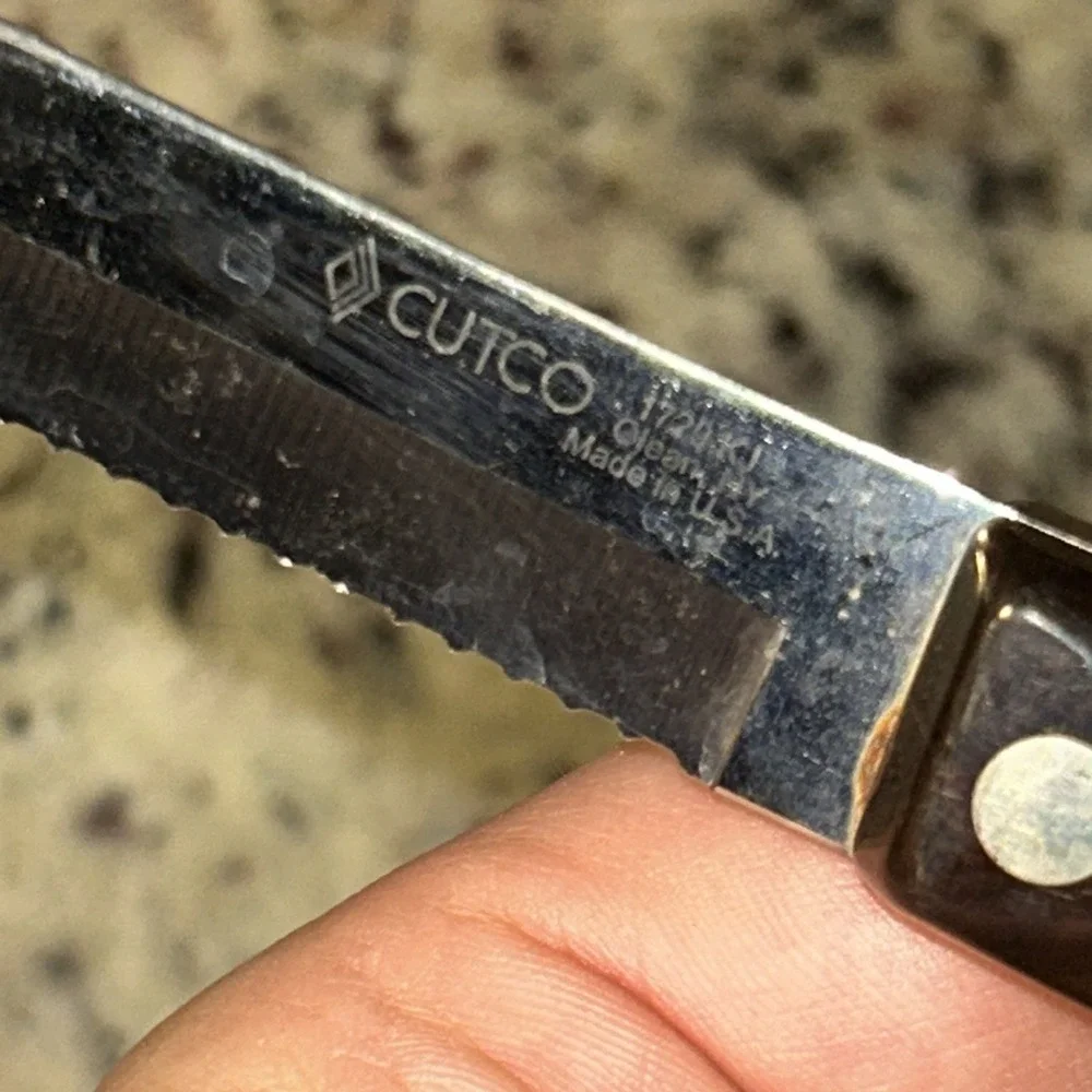CUTCO Carving Set 1729 KJ Petite‎ Carver Knife Dark Brown Handle Serrated J6